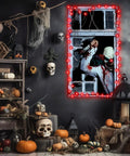 Haunting Halloween Window Curtain With 16.4 Ft LED Lights, Creepy Clown Backdrop And Joker Poster Decor For Doors And Walls