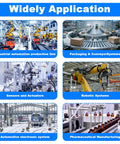 Collage showcasing applications of M12 Rugged 5 Pin A Code Male Connector Cable in various industrial settings including automation and manufacturing.