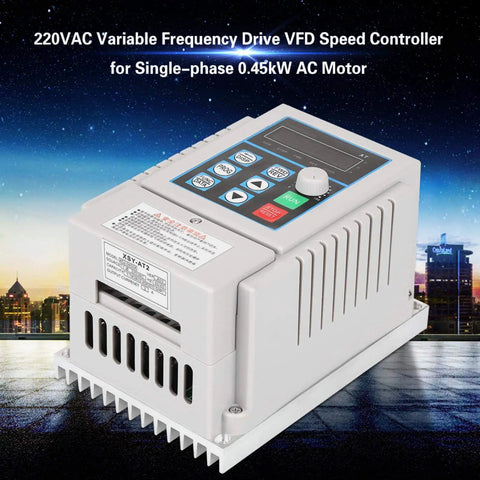 Versatile Variable Frequency Drive For 0.45KW Single Phase Motors 220V 2.5A VFD Speed Controller showing control panel