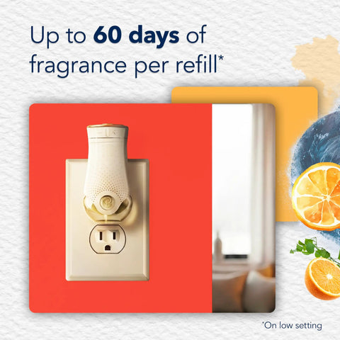 Coastal Sunshine Citrus PlugIns Air Freshener Starter Kit With 1 Warmer And 1 Refill showing up to 60 days fragrance claim