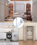 Four Pack Pro Grade Bifold Door Hardware Bottom Pivot Set With Support Metal Plate for closet doors, shown in various installations.