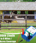 All In One Beefed Up Electric Fence Kit For Livestock Control With 8 Mile 12kV 2J Charger shown with goats in enclosure