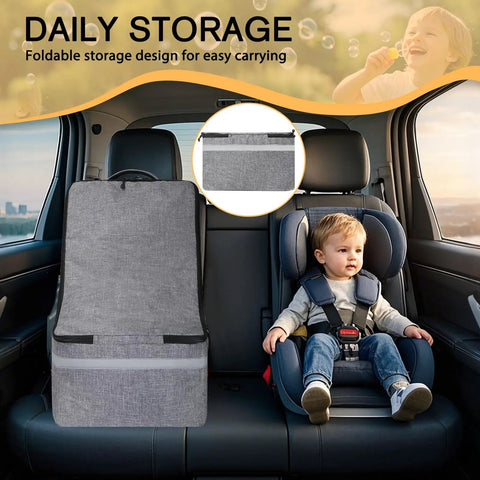 Gate Check Car Seat Travel Bag With Padded Backpack and waist belt in a car with a foldable storage design