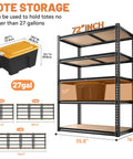 Beefy Heavy Duty Garage Shelving 5 Tier Steel Storage Racks For Tools And Auto Parts 72 By 36 By 16 Inches Anti Sagging Frame With 2200 Lb Capacity Sturdy Organizer For Water Groceries Bottles And Bulk Items, fits 27-gal totes