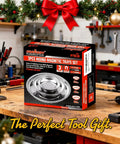 Image of a 3-piece Magnetic Tray Set For Mechanics Gearhead Favorite 3 Piece Round Stainless Steel Magnetic Parts Tray Kit In 3 In 4 In And 6 In Sizes on a workbench.