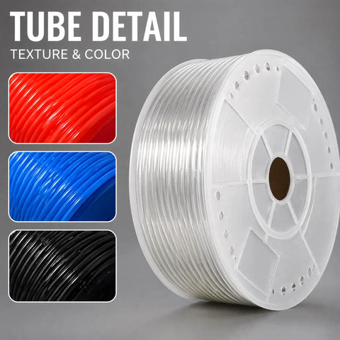 Transparent Pu Pneumatic Tubing For Air Compressors 4Mm To 16Mm Kink Resistant Hose on a spool showing clear and colored sections.