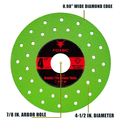 4-1/2 Inch Diamond Cut Off Discs For Angle Grinder, Ultra-Thin Multi-Material Tile Cutter Blades, 7/8 Inch Arbor, green disc