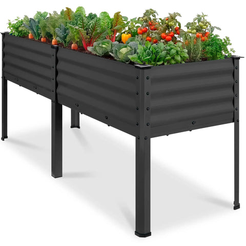 Elevated Galvanized Raised Garden Bed 72x24x30 Inches No Toxic Materials For Safe Veggie Garden And Herbs Heavy Duty Metal Planter Box Charcoal Finish That Reduces Bending And Kneeling with vegetables.