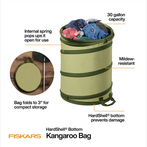 Kangaroo Collapsible Garden Bag With Heavy Duty Hardshell Bottom For Yard Waste And Lawn Care 30 Gallon Reusable Container with Laundry