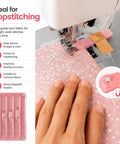 Seam Guide For Sewing Machine, Universal Quilting Accessory And Fabric Alignment Tool in use for precise stitching