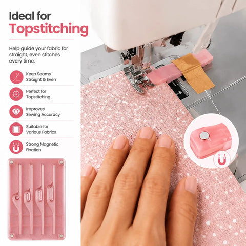 Seam Guide For Sewing Machine, Universal Quilting Accessory And Fabric Alignment Tool in use for precise stitching