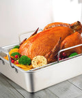 16 Inch Roasting Pan With V Shaped Rack And Baking Rack, Heavy Duty Stainless Steel Deep Broiling Pan With Handles For Turkey, Chicken, Lasagna And Roasts, Dishwasher Safe And Oven Safe Up To 450 Degrees Fahrenheit