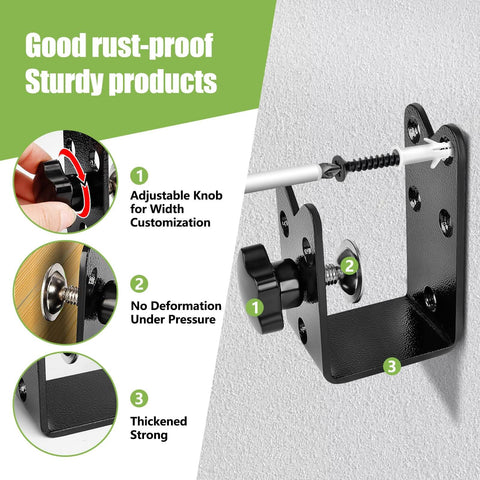 Twist To Lock Door Barricade Brackets, Heavy Duty Steel U Shaped Security Reinforcement, Rust Proof Powder Coated Door Jammer features