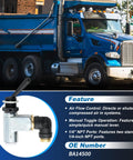 BA14500 One Quarter Inch Pneumatic Control Valve Air Toggle Switch For Peterbilt Truck Air Control Systems next to a dump truck