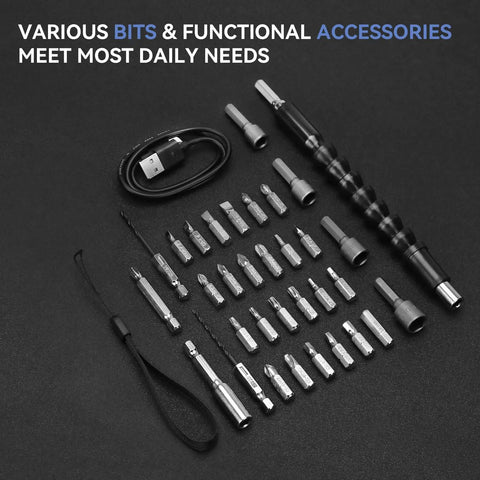 4V Cordless Electric Screwdriver With LED Light 2000mAh USB Rechargeable Battery Adjustable Torque 38 In 1 Bit Set