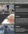 Steps to install Fifty Mil Thick Self Adhesive EPDM Rubber Roofing Roll on a flat surface for DIY projects.