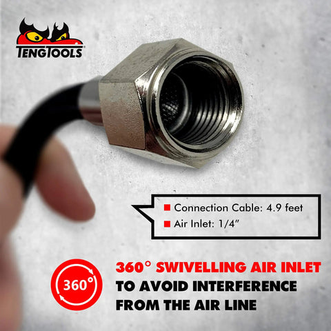 Close-up of air inlet for 360 Degree Precision Steel Pneumatic Air Scribe Engraving Pen with Metal Stylus, showing connector cable.