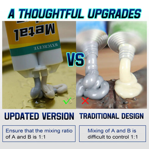 Comparison of Heavy Duty Metal Repair Glue Epoxy For High Heat Bonding, All Purpose Metal Epoxy Glue 3 Pack With Pusher, Spatula And Syringe, 1 To 1 Mix showing updated and traditional designs.