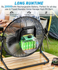 18 Inch Solar Powered Outdoor Fan with 40W Panel and 30000mAh Battery on picnic table, camping scene