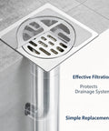 50 Pcs Disposable Shower Drain Hair Catcher 3.94" ES Square Drain installed over a clear pipe for effective hair filtration.