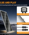 100W 12V Monocrystalline Solar Panel With 9 Busbars And A Plus Large Cell Rugged Glass Module IP65 Weather Resistant, connectors shown