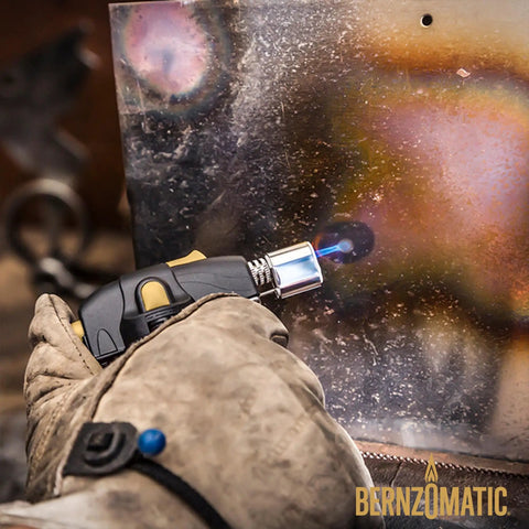 Using Compact Butane Torch Kit With Adjustable Precision Flame for soldering metalwork with built-in igniter and torch tip