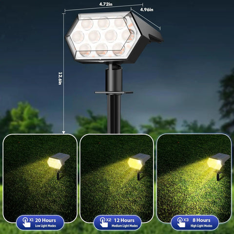 Upgraded Outdoor Solar Lights IP65 Waterproof 92 LED Spotlights with no fuss auto on off three lighting modes for yards