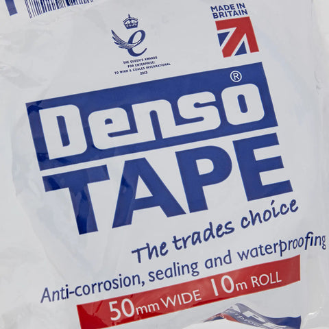 Heavy Duty Pipe Protection Tape 50mm By 10m Roll packaging with branding and size details visible.