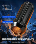 Heavy Duty M14x1.5 Lug Nuts With Sixty Degree Cone Seat And Socket Key Built Like A Tank For Trucks SUVs Upgrade Your Rig With This Sick 32 Piece Wheel Hardware Set Guaranteed To Grip Solid showing a black steel nut highlighting its unibody and heat-treated steel design.