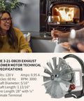 Replacement Combustion Blower Motor for Pellet Stoves and Inserts Fits P43 P61 P68 XXV with technical specifications.