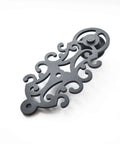 Ornate Cut Roller Black Iron Sliding Barn Hardware Kit For Single Door Hardware Only, close-up of decorative roller