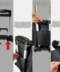 Assembly steps for Rolling Teacher Tote Bag With Wheels And Laptop Compartment, showing how to secure bag to detachable trolley.
