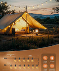 69 Foot G40 Globe Outdoor String Lights With 32 Edison Bulbs Plus 2 Spares Waterproof Connectable Patio Porch Balcony Christmas Backyard Decor Dimmable Energy Saving E12 Candelabra Base Ideal For Parties And Holidays illuminating a tent in a scenic outdoor setting