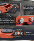 Built Tough Heavy Duty Machinery Dolly With 360 Degree Swivel Casters For Warehouses Factories And Job Sites Carbon Steel Industrial Machine Skates For Easy Moving Of Bulky Tools And Large Loads, carbon steel frame and swivel caster close-up