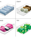 No Sweat Big League Heavy Duty Clear Stackable Extra Long Plastic Storage Bin for organizing bath towels, craft yarn, garage gear, and toys.