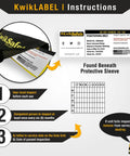 KwikLABEL instructions for positioning belt inspection with safety guidelines and date grid for Beaver Tail Safety Belt Kit.