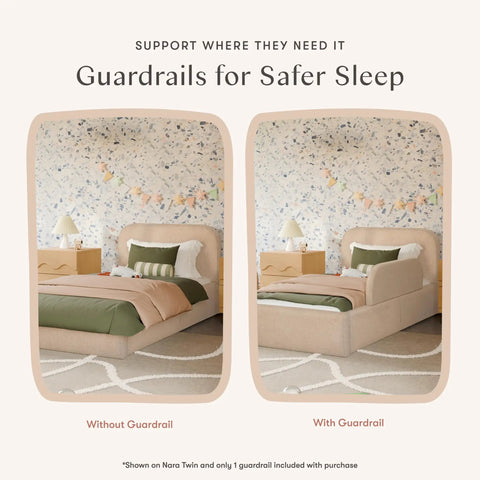 Upholstered Twin Or Full Bed Guard Rail In Chai Shearling, Water Repellent And Stain Resistant, GREENGUARD Gold Certified, Fits Nara