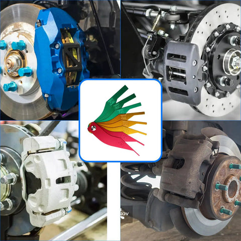 Smooth Operator 8 Piece Brake Pad Thickness Gauge Set With Color Coded Sae And Metric Blades for checking disc wear.