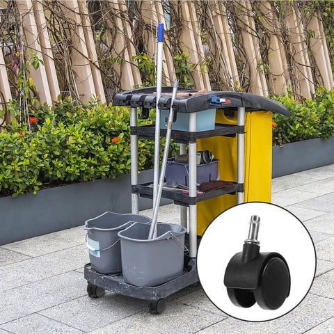 Solid 8 Pack 1.5 Inch Stem Swivel Casters Featuring Strong Locking Brakes For Silky Smooth Roll On utility cart with buckets.