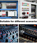 Ultra Compact Mini Micro Slide Switch Kit displayed in control box, chassis, console, and microphone panels for tech setups.