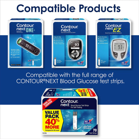 Next One Blood Sugar Monitoring System All In One Kit With Meter, 20 Test Strips, Lancing Device, Colored Lancets, Logbook, Carrying Case And Warranty Card For Diabetes Care, compatible glucose strip boxes