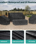 4 Piece Patio Furniture Cover Set Waterproof Outdoor Sofa 2 Chair Covers And Coffee Table Cover With Windproof Buckle Straps And Adjustable Drawstrings Black on a patio with rain exposure