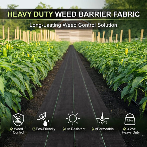Heavy Duty Weed Barrier Landscape Fabric with Woven Geotextile Ground Cover for garden beds shown in use