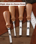 Pro Grade Leather Edge Trimming Bevel Tool Set Four Piece With French Bevel Knife Wide Mouth Edge Burnisher And Wooden Handle