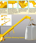 Built Like A Tank Forklift Telescopic Boom 3 Ton 12.8 Ft Extension Rack lifting a bag with fixed hook showing multiple working angles.