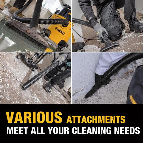 Heavy Duty Silent Beast Mode Five Gallon Wet Dry Shop Vacuum With Stealth Sonic Tech and Powerful Suction for different surface attachments.