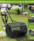 24 Inch Compost And Top Dressing Spreader For Lawns With Peat Moss Capabilities, Adjustable Height, Ideal For Large Yards