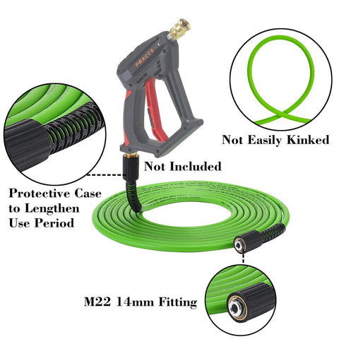Pressure Washer Hose Replacement 3600 PSI 1 Quarter Inch By 25 Feet Flexible Power Washing Extension for M22 fittings