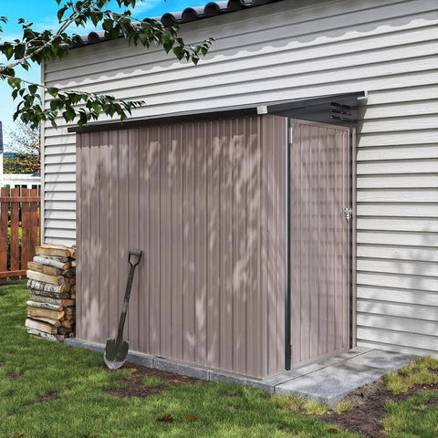 4x6 Ft Lean To Shed With Sloped Roof, Metal Storage Shed With Lockable Doors, Outdoor Bike And Yard Gear Organizer For Backyard