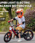 Lightweight Electric Dirt Bike For Kids Kid Friendly, 24V Detachable Battery, 170 340W Motor, Dual Hand Brakes, Twist Throttle, Off Road Electric Balance Bike For Ages 3 To 12, Speeds Up To 10 To 12 MPH, Safe For Beginners And Fun. child riding red electric balance bike